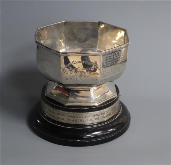 A George V Brittania standard silver octagonal trophy bowl, Chester, 1928, 13 oz.